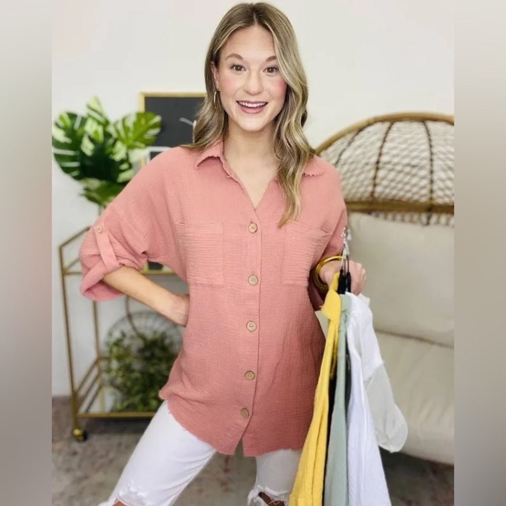 GEEGEE Button Down Top with Distressed Hem